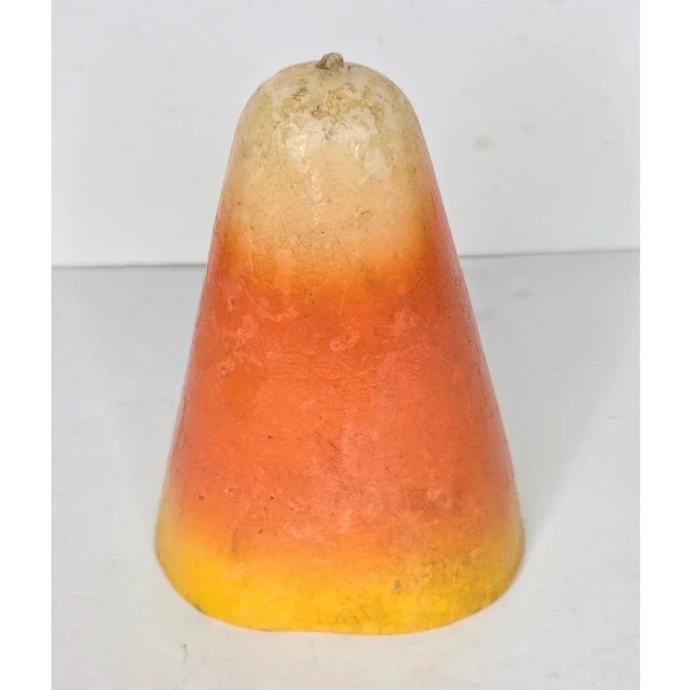 Vintage Papel Candy Corn Pillar Candle Halloween Fall Decor 6 Inch Unscented